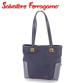 【Rakuten Fashion THE SALE★最大50％OFF】サルヴァトーレ フェラガモ トートバッグ ブランドバッグ バック トート ショルダーバッグ ブラック ゴールド キャンバス×レザー ロゴプレート 【中古】 t9453 ブランド ハイブランド ヴィンテージ 送料無料