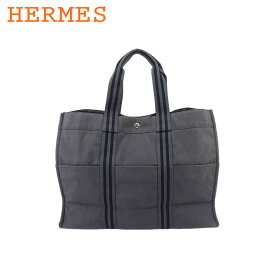 【Fashion Special Fair★25％OFFクーポン】【中古】 エルメス トートバッグ ショルダー バッグ レディース メンズ トートGM フールトゥ グレー 灰色 ブラック シルバー コットンキャンバス HERMES T22253 ブランド ハイブランド ヴィンテージ 送料無料