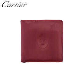 【中古】 カルティエ 二つ折り 財布 ミニ財布 レディース メンズ マストライン ボルドー ゴールド レザー Cartier I642