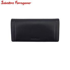 【中古】 サルヴァトーレ フェラガモ 長財布 ファスナー付き 財布 メンズ ロゴ ブラック レザー Salvatore Ferragamo T22529