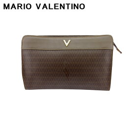 【中古】 マリオ ヴァレンティノ クラッチバッグ セカンド バッグ レディース メンズ ヴィンテージ Vマーク ブラウン ゴールド シルバー PVC×レザー MARIO VALENTINO E17027