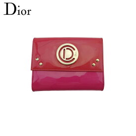【中古】 ディオール Wホック 財布 二つ折り レディース Dマークプレート ピンク ゴールド エナメルレザー Dior C4545