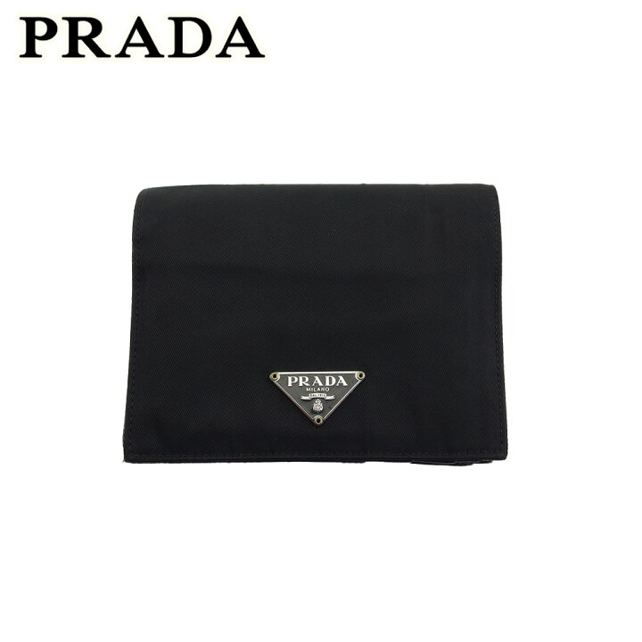プラダ PRADA 二つ折り財布 ロゴ ブラック レディース 中古 PRADA  