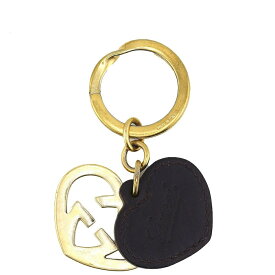 【お買い物マラソンSALE★23％OFFクーポン】グッチ キーリング インターロッキングハートプレート ゴールド×ダークブラウン レディース 中古 GUCCI ブランド ハイブランド ヴィンテージ