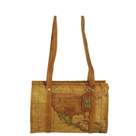 【お買い物マラソンSALE★29％OFFクーポン】プリマクラッセ ショルダーバッグ 地図柄 セピア×ゴールド レディース 中古 PRIMA CLASSE ブランド ハイブランド ヴィンテージ