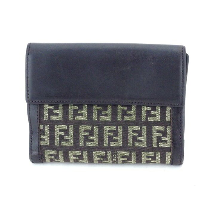 訳あり品】FENDI 二つ折り長財布 ズッキーノ FFロゴ ベージュ ロゴ金具 