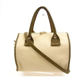 【お買い物マラソン27％OFFクーポン】シーバイクロエ SEE BY CHLOE ハンドバッグ オーストリッチ柄 ベージュ×カーキー レディース 中古 ブランド ハイブランド ヴィンテージ