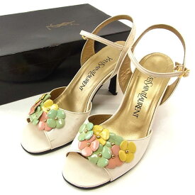 【Fashion Special Fair★24％OFFクーポン】イヴ・サンローラン サンダル フラワーモチーフ ♯36ハーフ アンクルストラップ ホワイト JP23.5 US36 1/2 レディース 中古 YVES SAINT LAURENT ブランド ハイブランド ヴィンテージ