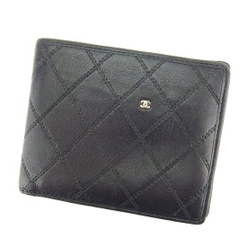 【Fashion Special Fair★24％OFFクーポン】シャネル 二つ折り財布 ビコローレ ブラック レディース 中古 CHANEL