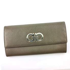 【Fashion Special Fair★24％OFFクーポン】サルヴァトーレフェラガモ 長財布 ガンチーニ グレー 灰色 シルバー ゴールド レザー レディース 中古 Salvatore Ferragamo