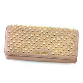 【Fashion Special Fair★24％OFFクーポン】ミュウミュウ 長財布 スタッズ ピンク ベージュ ゴールド レザー レディース 中古 MIUMIU