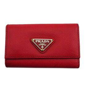 【Fashion Special Fair★24％OFFクーポン】プラダ キーケース トライアングルロゴ レッド サフィアーノレザー×ゴールド金具 レディース 中古 PRADA