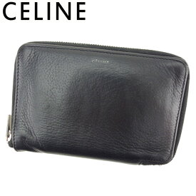 【春の大感謝祭 30％OFF】セリーヌ 二つ折り 財布 ラウンドファスナー ブラック レザー CELINE 二つ折りサイフ 財布 サイフ 収納 財布 ユニセックス 小物 【セリーヌ】 T8411 【中古】