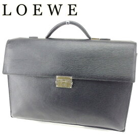 【春の大感謝祭 30％OFF】ロエベ ビジネスバッグ ブリーフケース ロゴプレート ブラック シルバー レザー LOEWE 【ロエベ】 T6768S 【中古】