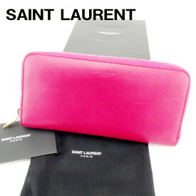 【スプリングセール30％OFF】サンローラン 長財布 財布 ラウンドファスナー ロゴ ピンク ゴールド レザー SAINT LAURENT 【サンローラン】 T6790S 【中古】