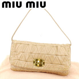 【ウィンターSALE 30%OFF】ミュウミュウ クラッチバッグ ワンショルダー 2way スタッズ ベージュ レザー miumiu セカンドバッグ バック ファッション 収納 バッグ 【ミュウミュウ】 T6854 【中古】