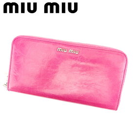 【スプリングセール30％OFF】ミュウミュウ 長財布 財布 ラウンドファスナー ロゴ ピンク シルバー レザー miu miu 【ミュウミュウ】 T6939S 【中古】