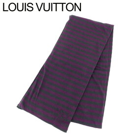 【スプリングセール】ルイ ヴィトン マフラー LVマーク ボーダー パープル グレー 灰色 コットン85%カシミア15% Louis Vuitton レディース プレゼント 贈り物 オシャレ 大人 ファッション 【ルイ・ヴィトン】 T13339 【中古】