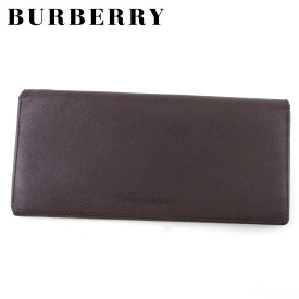 【スプリングセール】 【中古】 バーバリー 長財布 ファスナー付き 財布 レディース メンズ ロゴ ブラウン シルバー レザー BURBERRY B1176