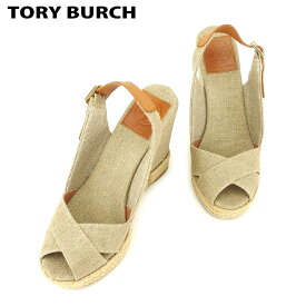 【ウィンターSALE 30%OFF】トリバーチ サンダル シューズ 靴 #5 ベージュ ゴールド キャンバス Tory Burch 【トリバーチ】 T14314S 【中古】