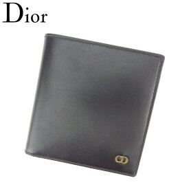 【冬SALE30%OFFクーポン】ディオール 二つ折り 財布 CDマーク ブラック ゴールド レザー Dior 【ディオール】 T8613S 【中古】