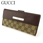 【ウィンターSALE 30%OFF】グッチ 長財布 Wホック レディース メンズ GG柄 ブラウン ベージュ キャンバス×レザー GUCCI 【グッチ】 T17504 【中古】