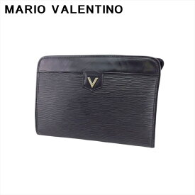 【スプリングセール】【中古】 マリオ ヴァレンティノ クラッチバッグ セカンド バッグ レディース メンズ Vマーク ブラック ゴールド シルバー レザー MARIO VALENTINO Q776