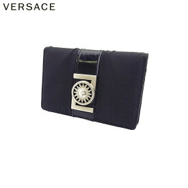 【スプリングセール】 【中古】 ヴェルサーチ 定期入れ 名刺入れ ブラック　シルバー ナイロン×エナメルレザー VERSACE P1019