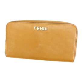 【春の大感謝祭 30％OFF】フェンディ 長財布 ラウンドファスナー ロゴ ライトブラウン×ゴールド FENDI 長サイフ サイフ 収納 財布 ユニセックス 小物 【フェンディ】 C1925 【中古】