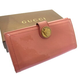 【春の大感謝祭 30％OFF】グッチ 長財布 Wホック二つ折り クレストディティール ロゴ ピンク×ゴールド GUCCI 【グッチ】 D795S 【中古】