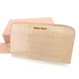 【春の大感謝祭 30％OFF】ミュウミュウ 長財布 ラウンドファスナー ピンクベージュ×ゴールド miumiu 長サイフ サイフ 収納 財布 ユニセックス 小物 【ミュウミュウ】 L633 【中古】