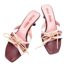 【春の大感謝祭 30％OFF】ミュウミュウ サンダル #35 1 2 リボン ピンク×パープル レザーmiu miu レディース プレゼント 贈り物 オシャレ 大人 ファッション 【ミュウミュウ】 P528 【中古】