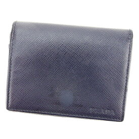 【スプリングセール30％OFF】プラダ カードケース カード 名刺入れ ロゴ ネイビー レザー PRADA 【プラダ】 T2781S 【中古】