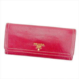 【ウィンターSALE 30%OFF】プラダ 長財布 二つ折り 財布 レッド ゴールド レザー PRADA 長サイフ サイフ 収納 財布 ユニセックス 小物 【プラダ】 T5787 【中古】