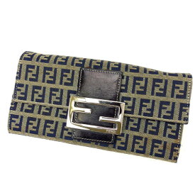 【スプリングセール】フェンディ 長財布 ズッキーノ ネイビー×ベージュ FENDI 長サイフ サイフ 収納 財布 ユニセックス 小物 【フェンディ】 T15450 【中古】