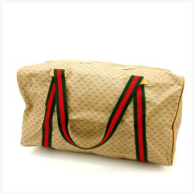 【春の大感謝祭 30％OFF】グッチ ボストンバッグ ヴィンテージ マイクロGG ベージュ×グリーン×レッド GUCCI 【グッチ】 T13727S 【中古】