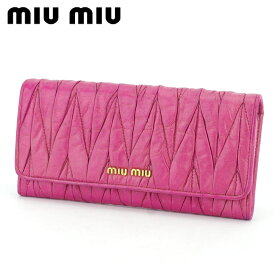 【スプリングセール】ミュウミュウ 長財布 ファスナー付き 財布 レディース マテラッセ ピンク ゴールド レザー miu miu 長サイフ サイフ 収納 財布 ユニセックス 小物 【ミュウミュウ】 T10576 【中古】