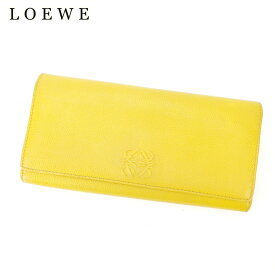 【スプリングセール】ロエベ 長財布 ファスナー付き 財布 アナグラムマーク イエロー ブラウン ゴールド レザー LOEWE 長サイフ サイフ 収納 財布 ユニセックス 小物 【ロエベ】 T17031 【中古】