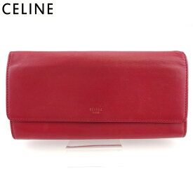 【春の大感謝祭 30％OFF】セリーヌ 長財布 ファスナー付き 財布 レディース メンズ ロゴ レッド ゴールド レザー CELINE 【セリーヌ】 T17627 【中古】