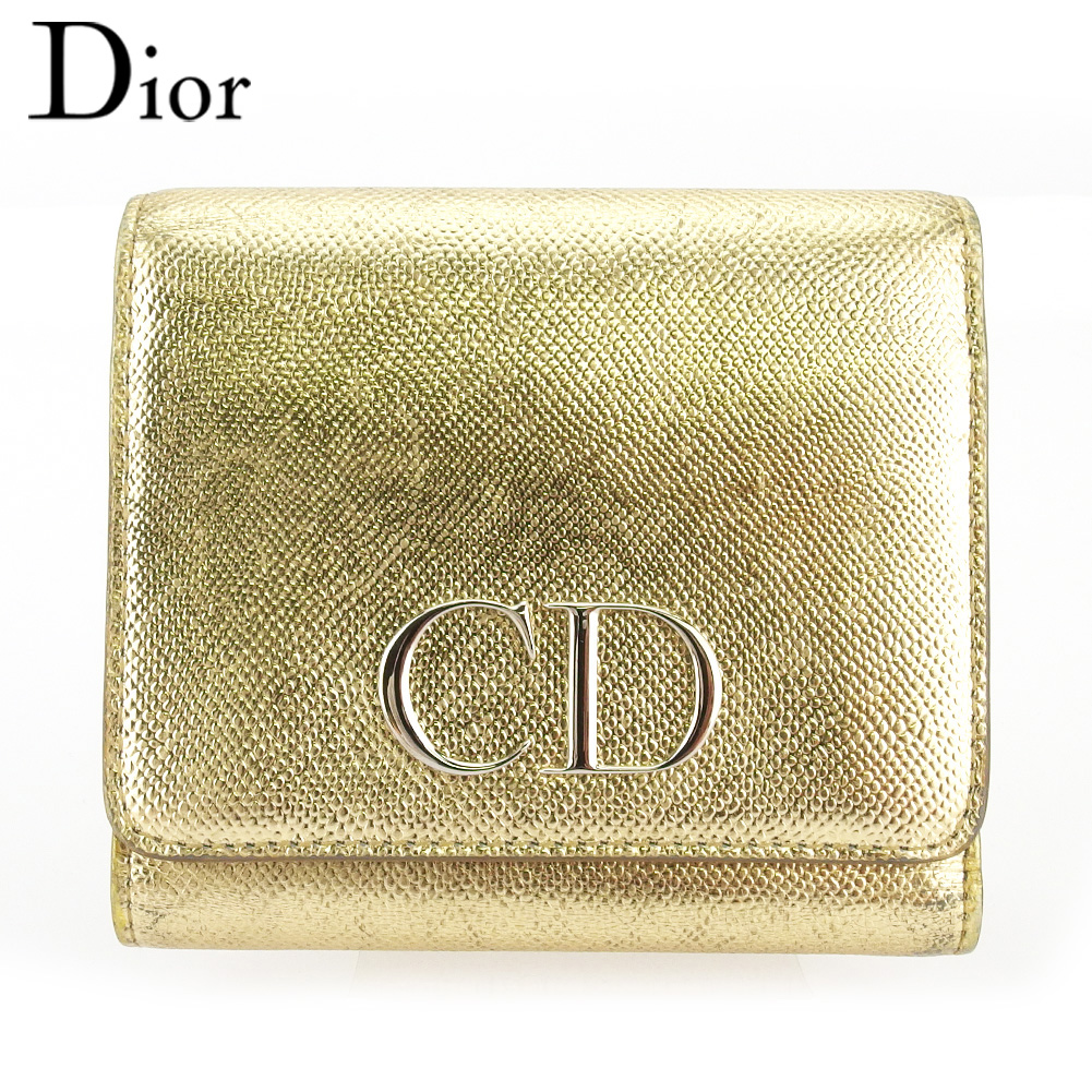 【ラスト1個】 【中古】 ディオール 三つ折り 財布 ミニ財布 レディース ロゴ ゴールド レザー Dior 【ディオール】 T18665 送料無料  | ブランドデポ