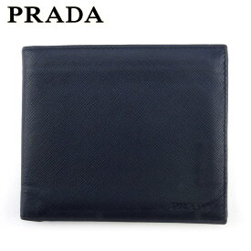 【スプリングセール30％OFF】プラダ 二つ折り 財布 ミニ財布 メンズ ロゴ ネイビー サフィアーノレザー PRADA 【プラダ】 T18785S 【中古】