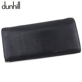 【スプリングセール】ダンヒル 長財布 ファスナー付き 財布 メンズ 角プレート ブラック シルバー ゴールド レザー dunhill L3420 【中古】