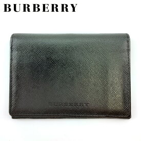 【春の大感謝祭 30％OFF】 【中古】 バーバリー カードケース パスケース 名刺入れ メンズ ロゴ ブラック レザー BURBERRY T20091