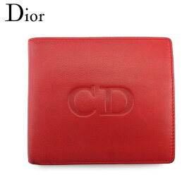 【楽天スーパーSALE】 【中古】 ディオール 二つ折り 財布 ミニ財布 レディース メンズ CDマーク レッド ネイビー レザー Dior T21633
