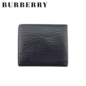 【スプリングセール】 【中古】 バーバリー 二つ折り 財布 ミニ財布 メンズ ホースマーク ブラック レザー BURBERRY C4443