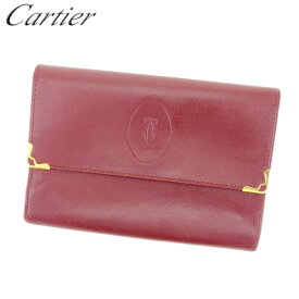 【春の大感謝祭 30％OFF】カルティエ 三つ折り 財布 がま口 マストライン ボルドー ゴールド レザー Cartier 【カルティエ】 L2794S 【中古】