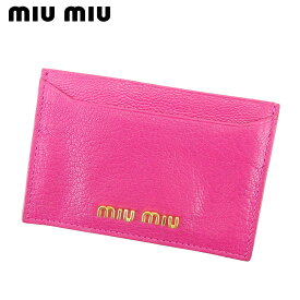 【中古】 ミュウミュウ カードケース カード パスケース ロゴ ピンク ゴールド レザー miu miu 【ミュウミュウ】 D1954S