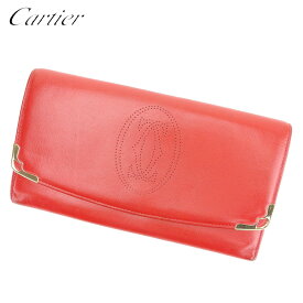 【ウィンターSALE 30%OFF】カルティエ 長財布 ファスナー付き 財布 マルチェロ レッド ゴールド レザー Cartier 【カルティエ】 T8651S 【中古】