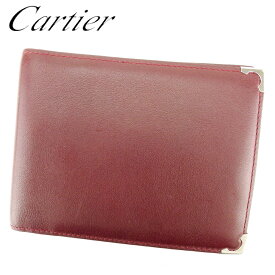 【ウィンターSALE 30%OFF】カルティエ 二つ折り 札入れ 二つ折り 財布 ボルドー レザー Cartier 【カルティエ】 T8753S 【中古】