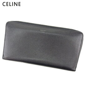 【春の大感謝祭 30％OFF】セリーヌ 長財布 ラウンドファスナー 財布 ロゴ ブラック イエロー シルバー レザー CELINE 長サイフ サイフ 収納 財布 ユニセックス 小物 【セリーヌ】 T8718 【中古】